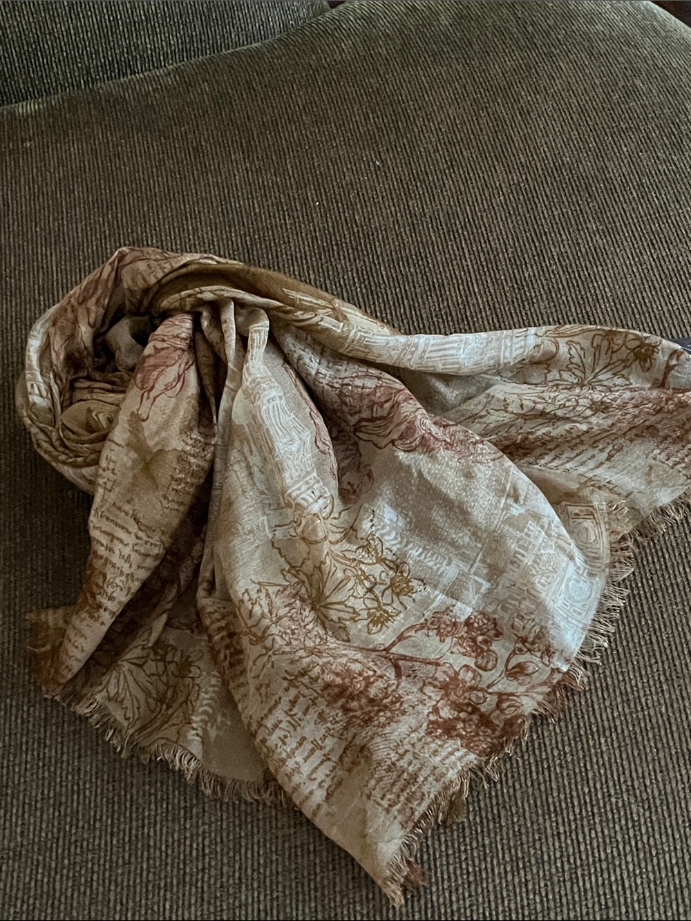 Patricia Nash Beige and Brown Italian Sketchbook Print Scarf